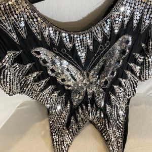 Vintage Butterfly Sequin Detailed top